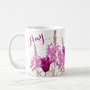 Caneca De Café Nome personalizável Amy pink flores boho diversão