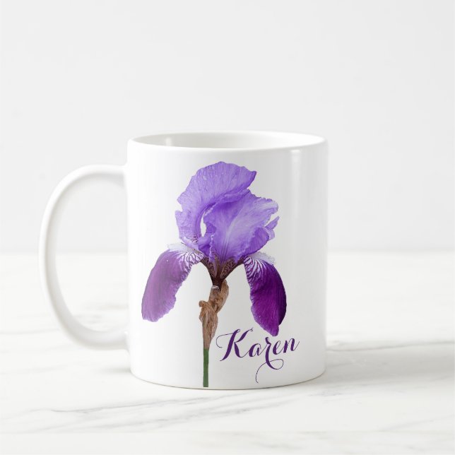 Caneca De Café Nome personalizável da menina Karen purple iris fl (Esquerda)