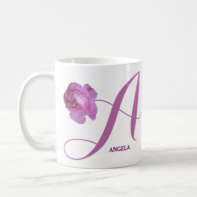 Caneca De Café Nome personalizável de Angela rosa rosa rosa rosa  (Esquerda)