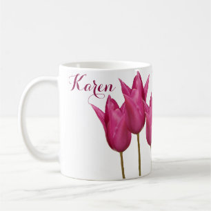 Caneca De Café Nome personalizável Karen bonito tulipas cor-de-ro