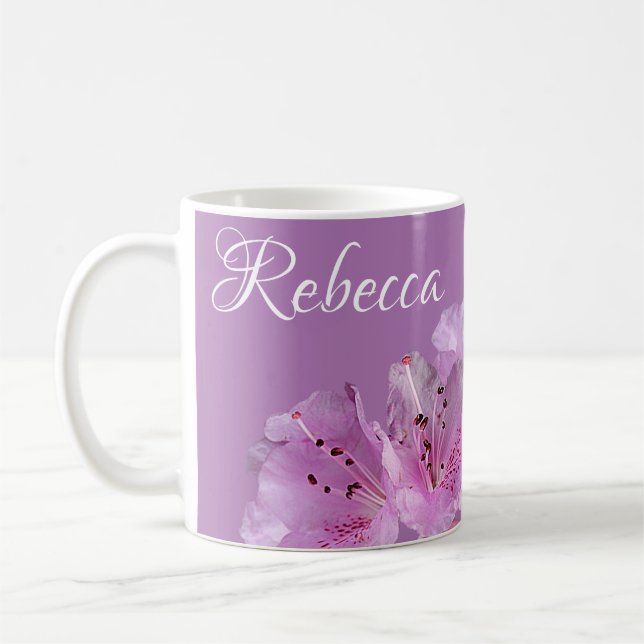 Caneca De Café Nome personalizável Rebecca floral roxo rosa boho (Esquerda)