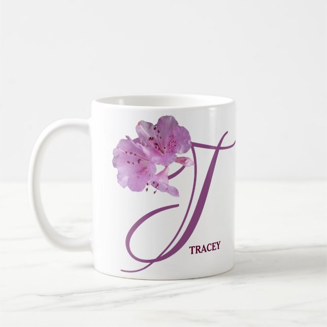 Caneca De Café Nome personalizável Tracey bonito rosa rosa floral (Esquerda)