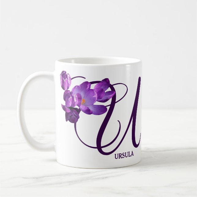 Caneca De Café Nome personalizável Ursula floral púrpura vara (Esquerda)
