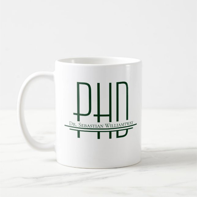 Caneca De Café Nome PhD Verde (Esquerda)