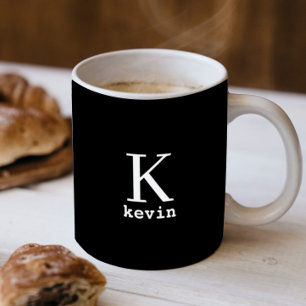 Caneca De Café Nome preto e branco monograma, personalizado