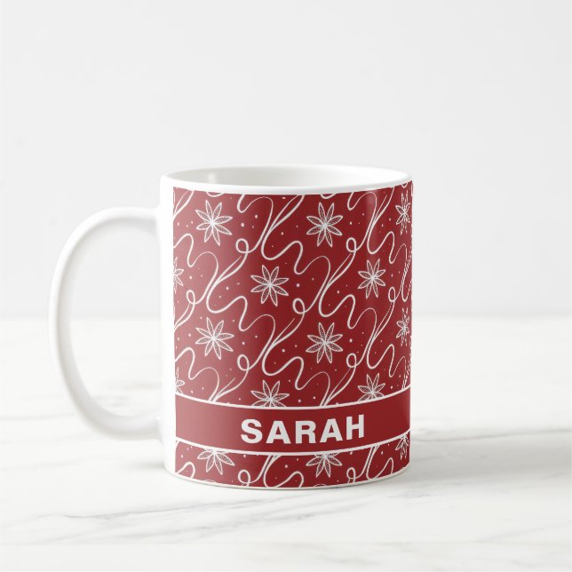 Caneca De Café Nome Redemoinho de Floco de Neve Vermelho (Esquerda)