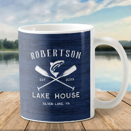 Caneca De Café Nome Russo da Família Lago House Madeira Azul Rúst
