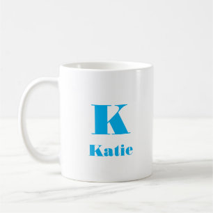 Caneca De Café Nome simples Letra inicial Cor sólida azul céu