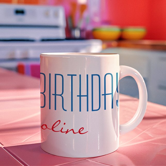 Caneca De Café Nome, Skinny Font Happy Birthday Coffee Mug (Criador carregado)