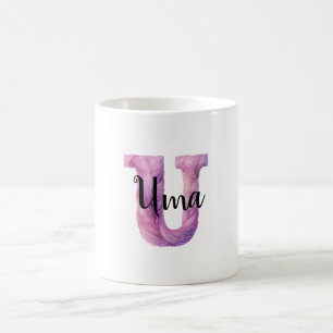 Caneca De Café Nome U Letra Rosa Roxo Aconchegante 