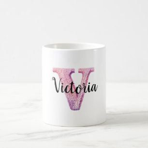 Caneca De Café Nome V da Letra Rosa Roxo Aconchegante 