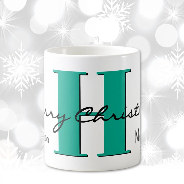 Caneca De Café Nome, Verde Turquesa de Dezembro | Feliz Natal (Criador carregado)