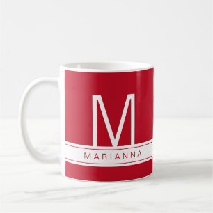 Caneca De Café Nome Vermelho Personalizado Monograma Moderno Inic