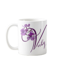 Nome Vicky bonito, púrpura, cinza floral