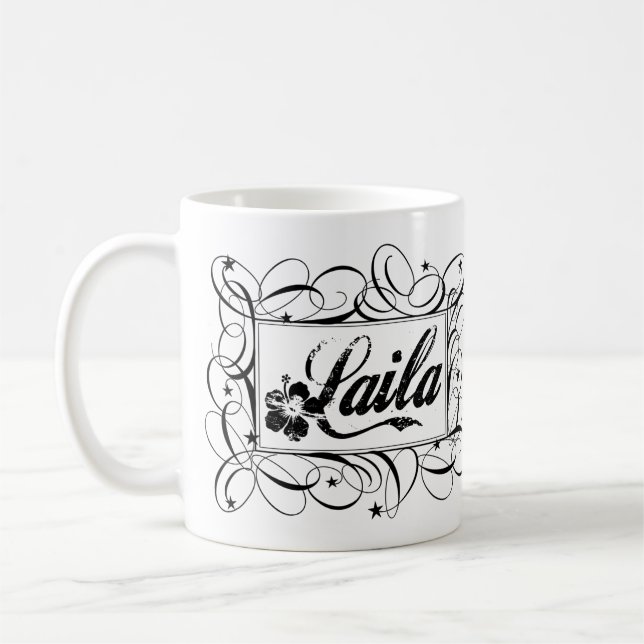 Caneca De Café Nomeie Laila no preto dentro do quadro à moda (Esquerda)