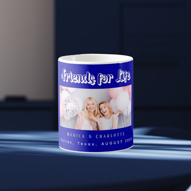 Caneca De Café Nomes azuis reais da foto dos melhores amigos (Criador carregado)