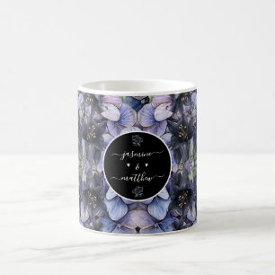 Caneca De Café Nomes de Casais Clássicos Florais Pretos Temperame