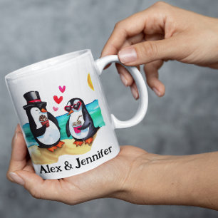 Caneca De Café Nomes de Casais de pinguins personalizados