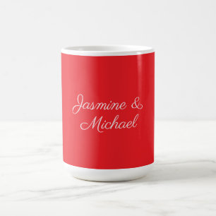 Caneca De Café Nomes de Casal à Mão Vermelho e Branco Casamento