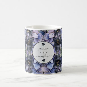 Caneca De Café Nomes de Casal Clássicos Florais Pretos e Mal-humo