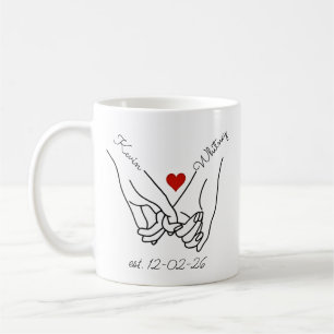 Caneca De Café Nomes de casal de mãos dadas personalizados e data