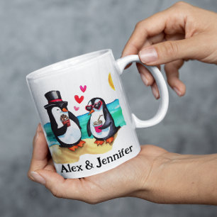 Caneca De Café Nomes de casal de pinguim engraçados personalizado