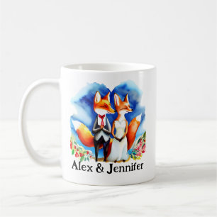 Caneca De Café Nomes de Casal de Raposa Personalizados