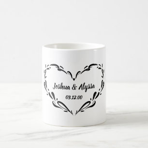 Caneca De Café Nomes de Casal Personalizados Presente de Coração