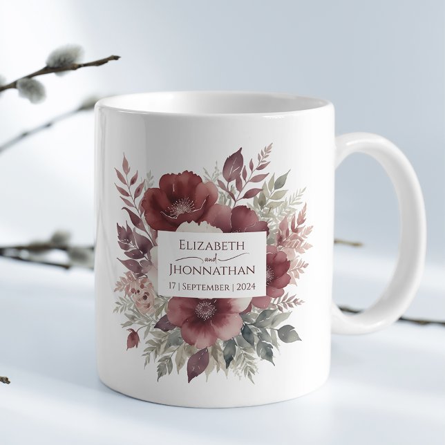 Caneca De Café Nomes de Casamentos Florais de Aquarela Moderna Bu (Criador carregado)