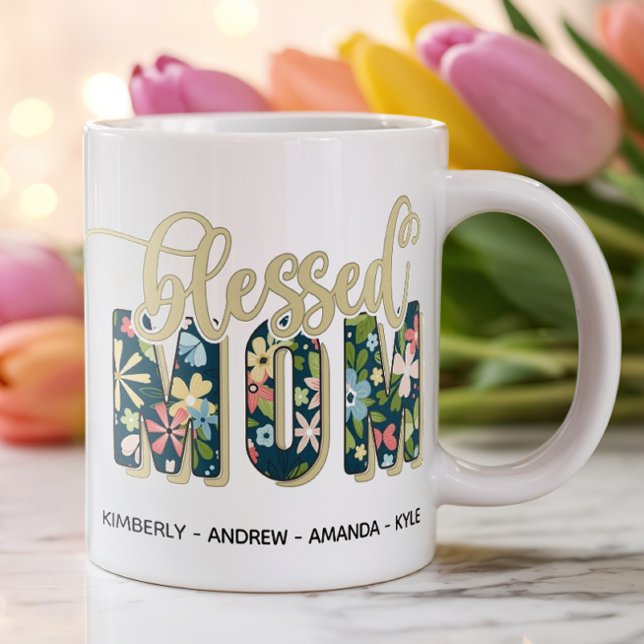 Caneca De Café Nomes de Crianças de Mãe Personalizados Abençoados (Personalized Mug for Mom)