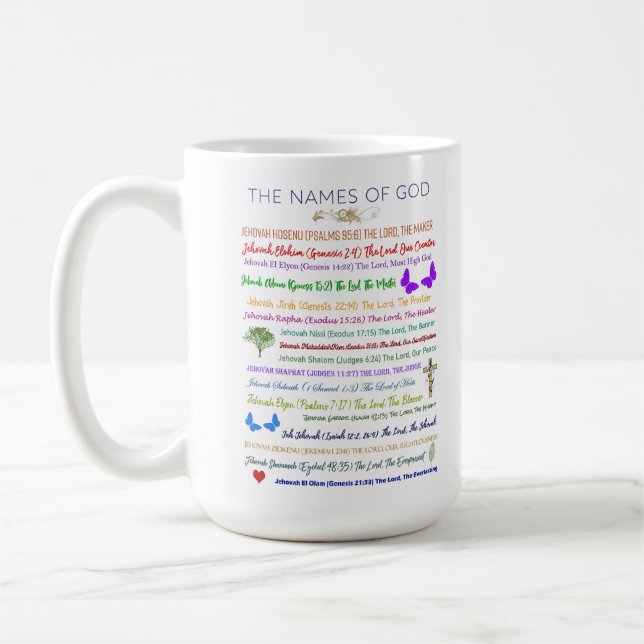 Caneca De Café Nomes de Deus e seus significados de texto multico (Esquerda)