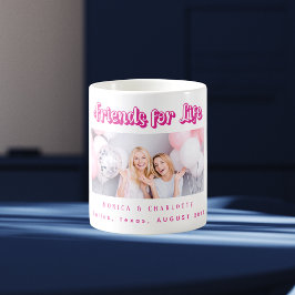 Caneca De Café Nomes de fotos dos melhores amigos rosa branco