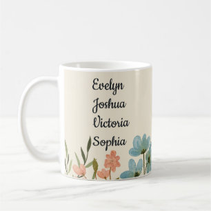 Caneca De Café Nomes de netos personalizados flores silvestres