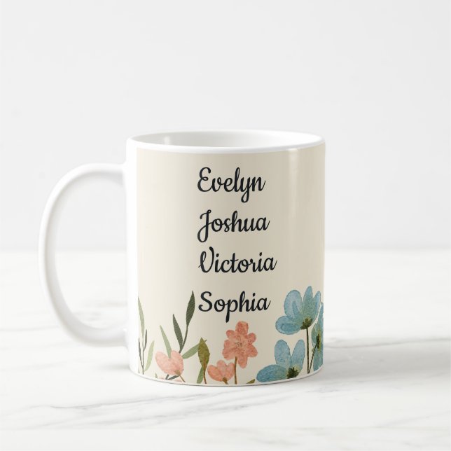 Caneca De Café Nomes de netos personalizados flores silvestres (Esquerda)