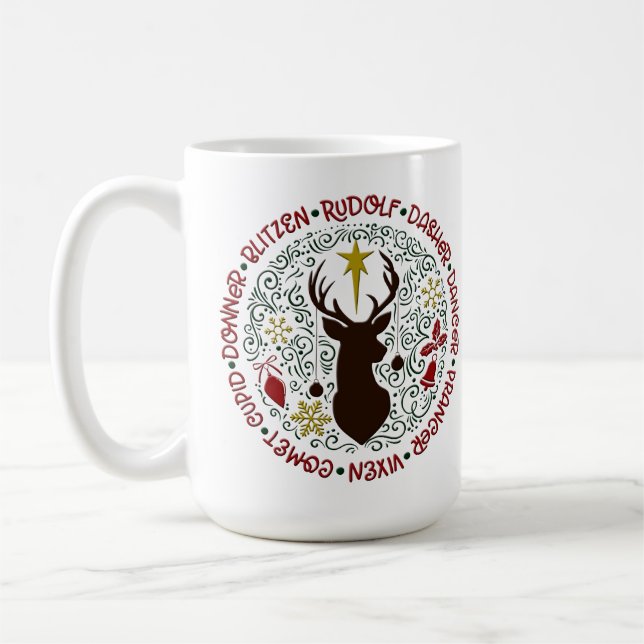 Caneca De Café Nomes de Reindeers do Rudolf de Natal (Esquerda)