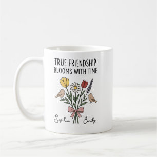 Caneca De Café Nomes florais de Amizade Personalizada
