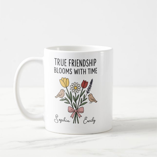 Caneca De Café Nomes florais de Amizade Personalizada (Esquerda)