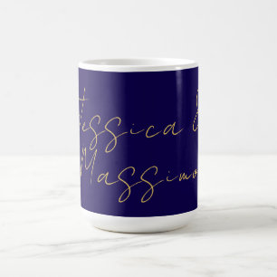 Caneca De Café Nomes Minimalistas Profissionais Azul e Dourado Te