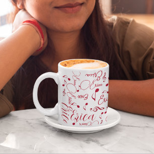 Caneca De Café Nomes vermelhos e notas musicais especiais