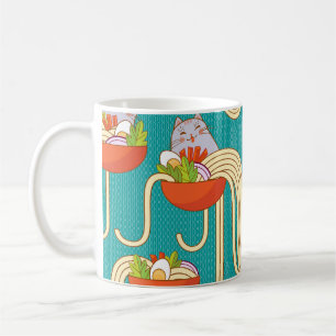 Caneca De Café Noodles Engraçado Gatos Turquesa Fundo