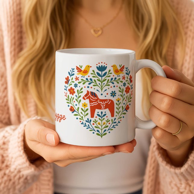 Caneca De Café Nordic Folk Art Dala Horse Heart Pattern Mug (Criador carregado)