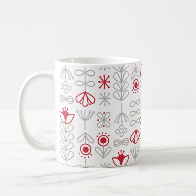 Caneca De Café Nórdico - Escandinavo Vermelho e Branco (Esquerda)