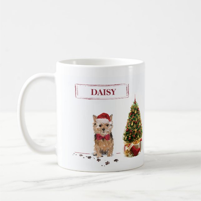 Caneca De Café Norfolk Terrier Engraçado Cachorro de Natal com Ár (Esquerda)