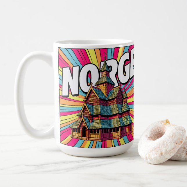 Caneca De Café Norge Norway Stave Church Oslo Pop Art Coffee Mug (Com Donut)