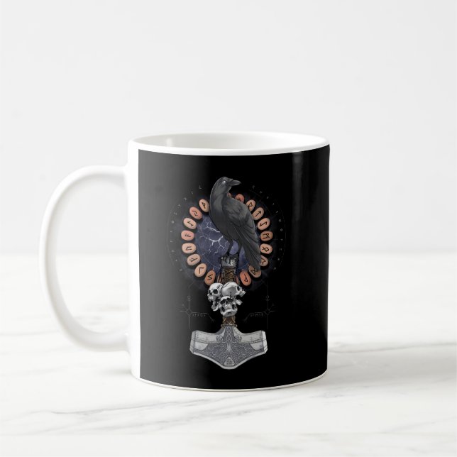 Caneca De Café Norse Viking Raven Hammer (Esquerda)
