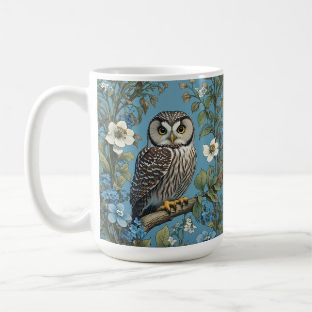 Caneca De Café Norte Saw-Whet Owl William Morris Inspirado (Esquerda)