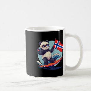 Caneca De Café Noruega Panda Urso Surfando Bandeira Norueguesa No