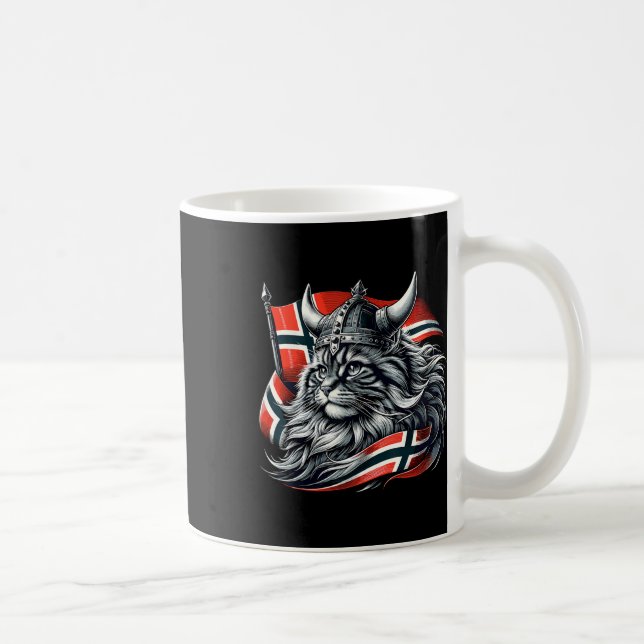 Caneca De Café Norueguês de Cat Viking Norway Flag (Direita)