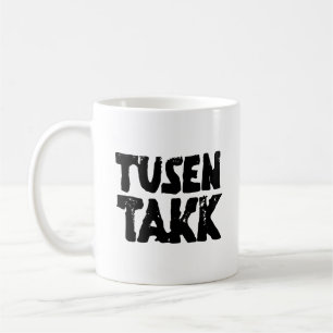 Caneca De Café Norueguês "Obrigado", Preto e Branco Lino Cortado