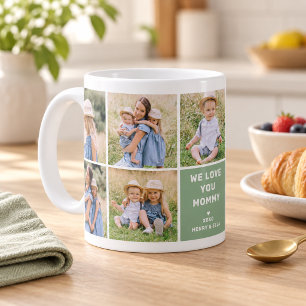 Caneca De Café Nós Amamos a Mamãe Moderno Colagem de Fotos Verde